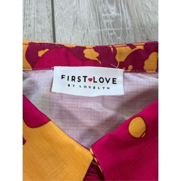 First Love hot pink and mustard floral blouse size S - Picture 7 of 12